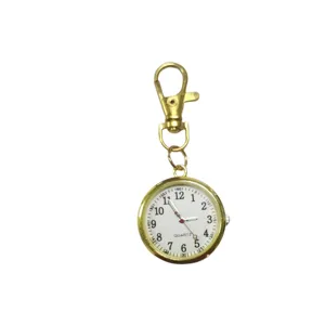 Gold tone quartz pocket watch nurse watch with keychain portable exam clock for students