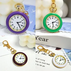 Dettagli del mini orologio da tasca macaron con portachiavi, quarzo portatile chic.