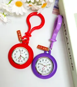 Plastic bulb clip nurse watch, portable quartz pocket watch with exam charm for students.