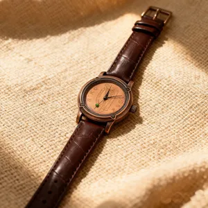 Vintage retro embossed dial men watch with brown leather strap and unique harp design