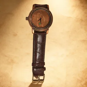 Vintage bronze men watch brown leather strap embossed coin dial classic elegant retro timepiece