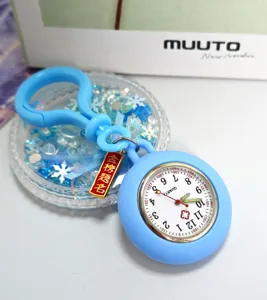Blue silicone fob nurse watch with clip and quartz movement for students exams.
