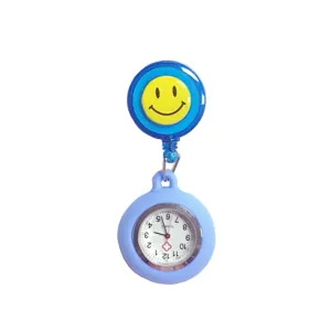 Cute blue smiley nurse watch quartz fob watch with retractable clip for medical students and exams
