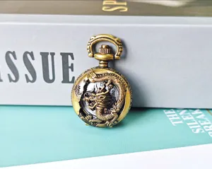 Vintage bronze pocket watch featuring an exquisite hollow dragon relief design and retro dial.
