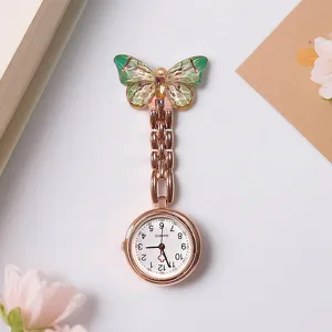 Crystal gradient butterfly nurse watch fob watch quartz detail view elegant medical pocket watch
