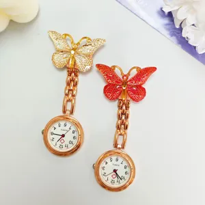 Gold tone butterfly nurse pocket watch quartz analog watch set medical student gift