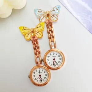 Colorful crystal gradient butterfly nurse watch with rose gold chain and white dial quartz.