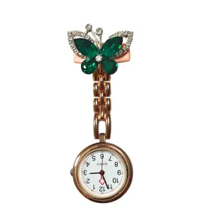Crystal butterfly nurse watch rose gold tone fob pocket watch quartz medical watch