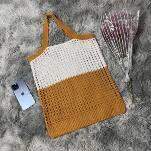 Schicke hohle Strick-Tragetasche fur Damen, grosse Kapazitat, farblich abgesetzte Tasche.