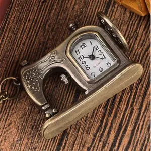 Vintage Nähmaschine Taschenuhr Schlüsselanhänger Antike Bronze Quarz Uhr kreatives Geschenk