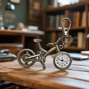 Retro Fahrrad Taschenuhr Schlüsselanhänger, kreative Metall Hängeuhr im Vintage Design.
