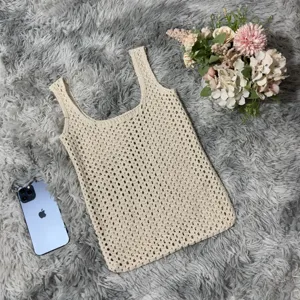 Beige Strick Häkel Tote Bag, hohle lässige Umhängetasche, große Kapazität Einkaufstasche.