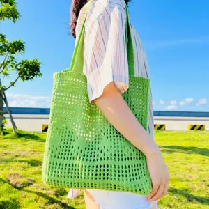 Grüne geflochtene Hohl-Schultertasche, Retro-Stil lässige tägliche Handtasche Damen.
