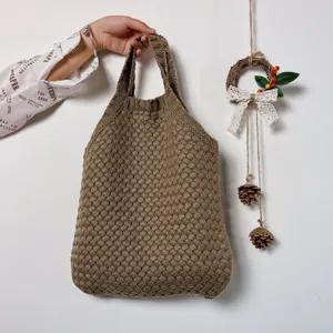 Vintage braune Strick Tote Tasche lässige Pendler Schulter Handtasche modischer Stil