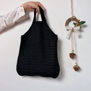 Schwarze Strick Damentasche, lässige Häkel Schultertasche, große Kapazität für Alltag.