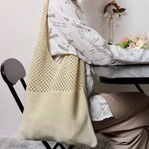 Koreanische Ins Strick Tragetasche Mode Vintage Ausgehöhlt Schultertasche Große Kapazität Geflochtene Einkaufstasche Für Damen