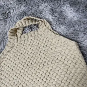 Beige gestrickte Handtasche Schultertasche Vintage geflochtene Tasche fur Damen Alltag