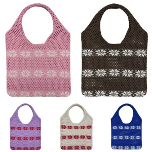 Hohle Gestrickte Tasche Damen Freizeittasche Schultertasche Strick Shopper Schneeflocke