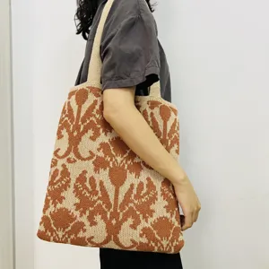 Gestreickte Tasche mit Retro Blumenmuster, modische Freizeittasche für Damen den Alltag.
