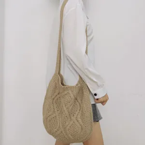 Gestrickte Umhängetasche, lässige Zopfmuster Schultertasche mit großem Fassungsvermögen.