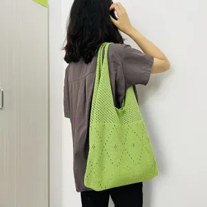Grüne Strick-Tasche für Damen, lässige Häkel-Schultertasche, stilvolle Handtasche.