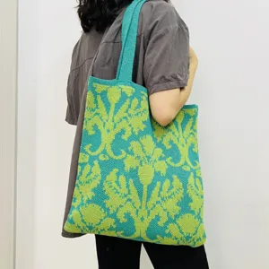 Damen Vintage Gestrickte Tragetasche Blumenmuster Große Kapazität Umhängetasche Lässige Häkelhandtasche Handgewebte Tasche