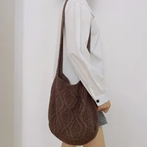 Braune Strick Hobo Tasche lässige Zopfmuster Schulter Shopper elegante Damen Handtasche