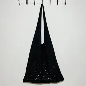 Schwarze Strick-Tasche für Damen, schicke Häkel-Schultertasche mit großem Stauraum Alltag.