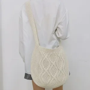 Lässige Strick Umhängetasche für Damen, einfarbige Vintage Schultertasche Beuteltasche.