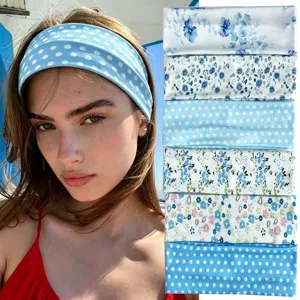 Women's elastic floral and polka dot headband for yoga, running, sports, and sweat absorption.