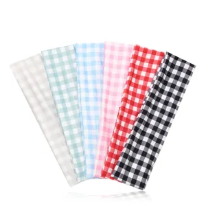 Set of colorful gingham stretch headbands for women, soft fabric sweatbands for sports and daily wear.