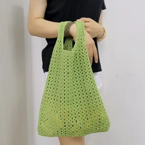 Grüne häkel Strick Mesh Tasche hohle Handtasche lässige Sommer Einkaufstasche Tragetasche