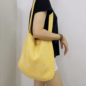 Stilvolle Damen geometrische Strick Umhängetasche lässige Strick Shopper Handtasche Alltag