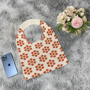 Gestreickte Blumen-Umhängetasche, lässige ästhetische Strick-Tasche für Damen, stylische Tasche.