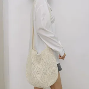 Lässige einfarbige Strick Umhängetasche, Vintage Hobo Schultertasche für Damen im Alltag.