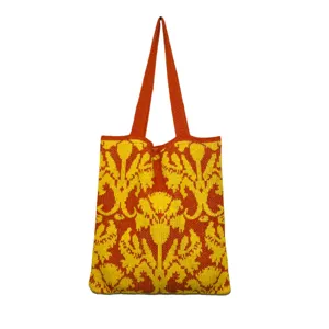 Retro orange gelbe gestreifte Blumen Strick-Tote-Bag, lässige Damen Schultertasche.