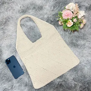 Beige gestrickte Tasche lässige Retro Umhängetasche große Kapazität ästhetische Damentasche