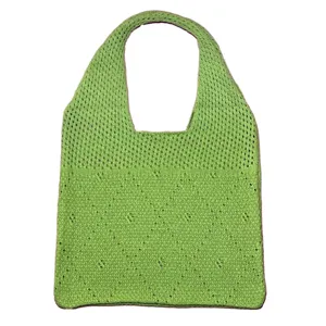 Grüne gestrickte Mesh-Tragetasche für Damen, lässige Schultertasche mit großem Fassungsvermögen.