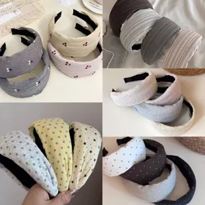 Korean Style Wide Brim Fabric Headband For Women Polka Dot Cherry Star Stripe Print Hair Band Trendy Handmade Hair Accessories