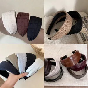 Modern Elegant Breit Stirnband PU Leder Gewebte Paillette Anti-Rutsch Haarband Einfarbig Kopfschmuck Zubehör Für Damen