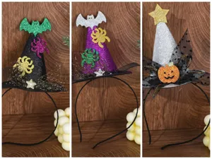 Σετ σδένας καπέλου μάγισσας Halloween, λαμπερό στέκα μαλλιών κολοκύθα νυχτερίδα για πάρτι.