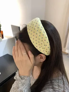 Korean fashion wide fabric headband with grey star pattern, elegant hair accessory for women daily wear.