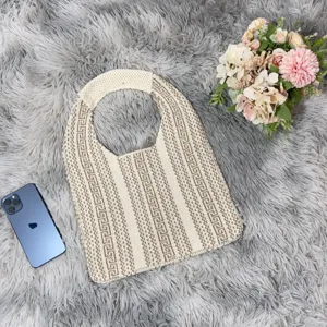 Knitted geometric shoulder bag, stylish casual aesthetic tote bag for women daily use.