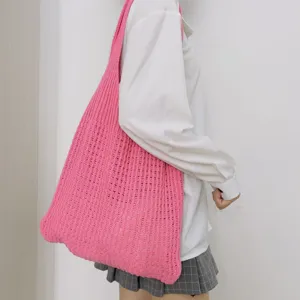 Grosse kapazitaet rosa gestrickte schulter tote tasche alltag chic mode handtasche neue