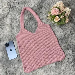 Rosa gestrickte Tragetasche Freizeit Schulter grosse Kapazitaet Mode Handtasche Alltag