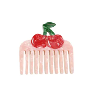 French cute fruit acetate hair comb sweet cherry wide tooth portable hair styling accessory