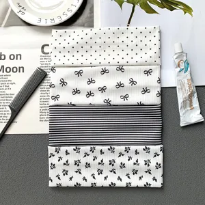 Korean style black and white wide headband set, trendy polka dot and stripe bow hair accessories.