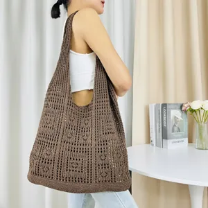 Braune gestrickte Shopper Tasche für Damen, lässige Umhängetasche für den Strand.