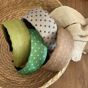 Cotton linen polka dot wide headband autumn winter daily casual hair hoop vintage stylish hair accessories