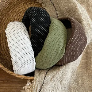Casual polka dot wide headbands set, autumn and winter cotton linen hair hoops for women.